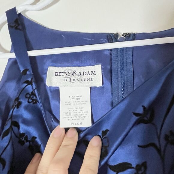 VTG Betsy & Adam by Jas Lene Maxi Dress Sz M Blue Black Velvet Foral Y2K Fairy - Picture 5 of 10